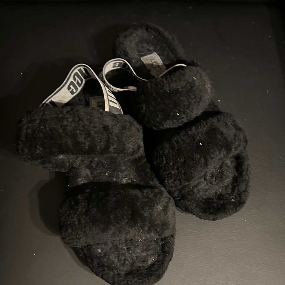UGG Black Fuzzy Slide Sandals